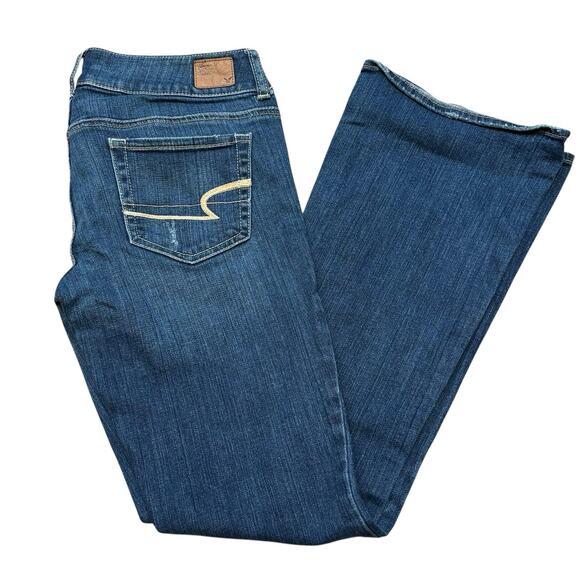 American Eagle Artist Flare Jeans Size 6 Regular Slight Distressing Medium Blue - Picture 4 of 7